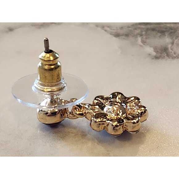 Gloria Vanderbilt Gold-Tone Red & Clear Crystal Flower Stud Earrings - Picture 5 of 5